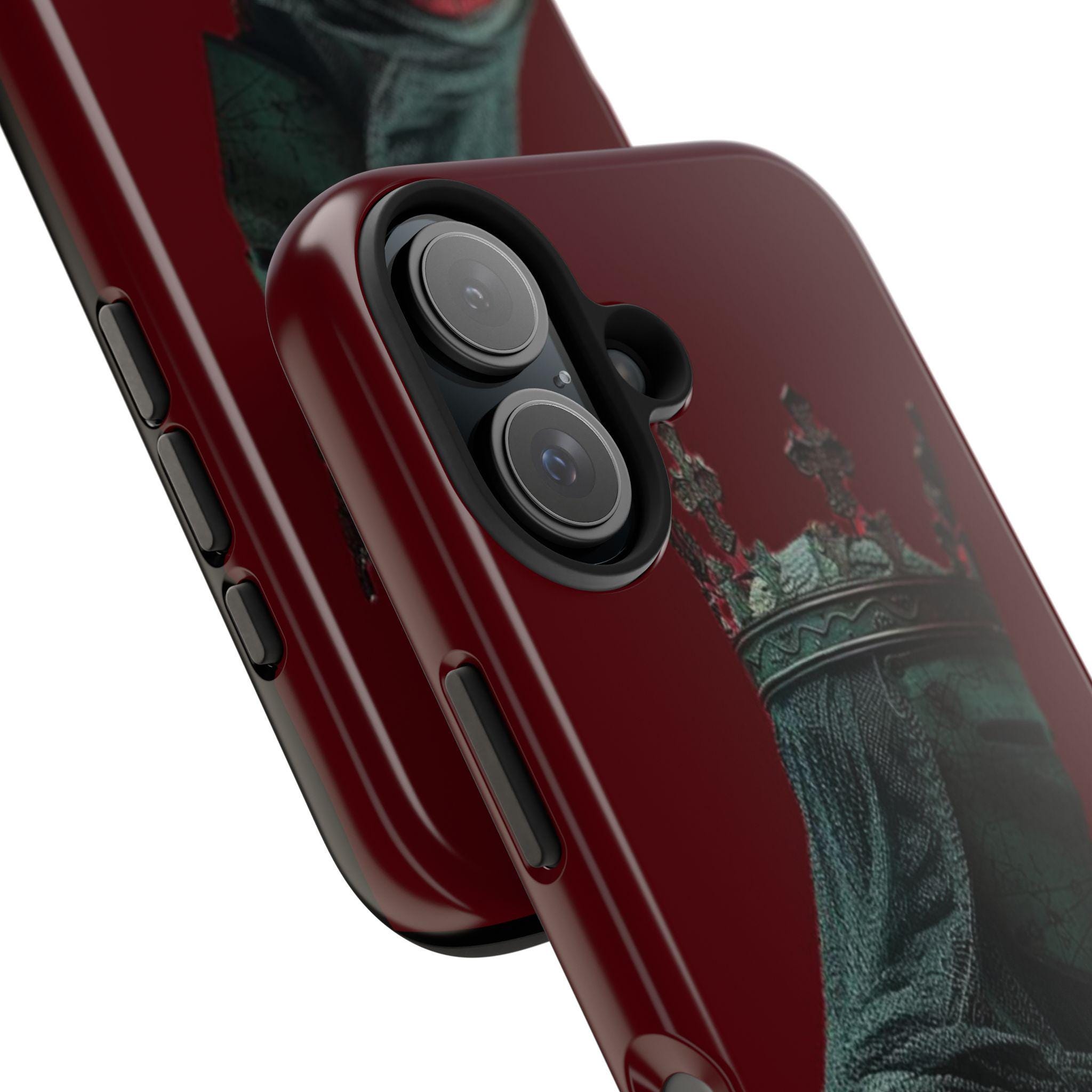 Medieval Crowned Knight Phone Case | Dark Red Armor Illustration