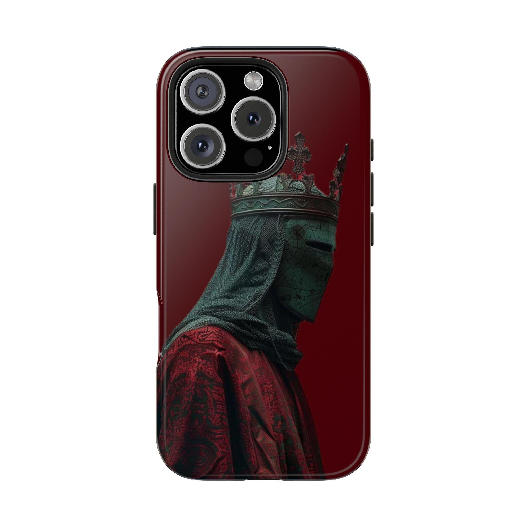 Medieval Crowned Knight Phone Case | Dark Red Armor Illustration