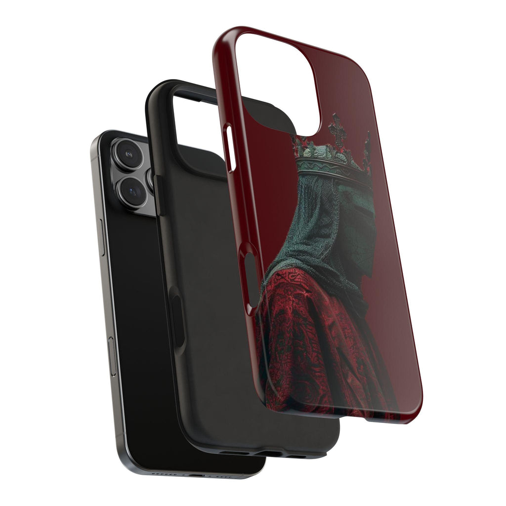 Medieval Crowned Knight Phone Case | Dark Red Armor Illustration