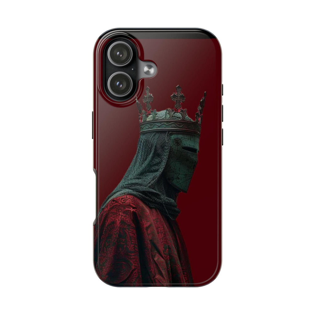 Medieval Crowned Knight Phone Case | Dark Red Armor Illustration