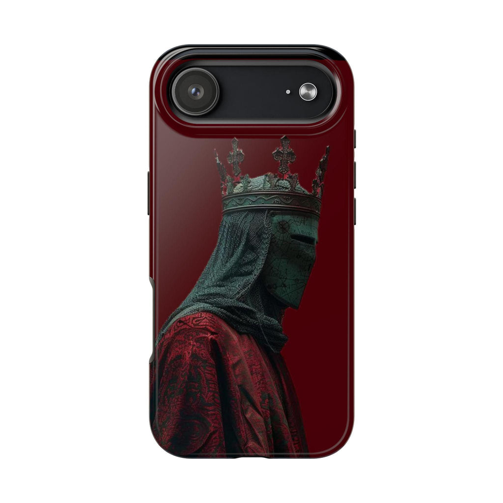Medieval Crowned Knight Phone Case | Dark Red Armor Illustration