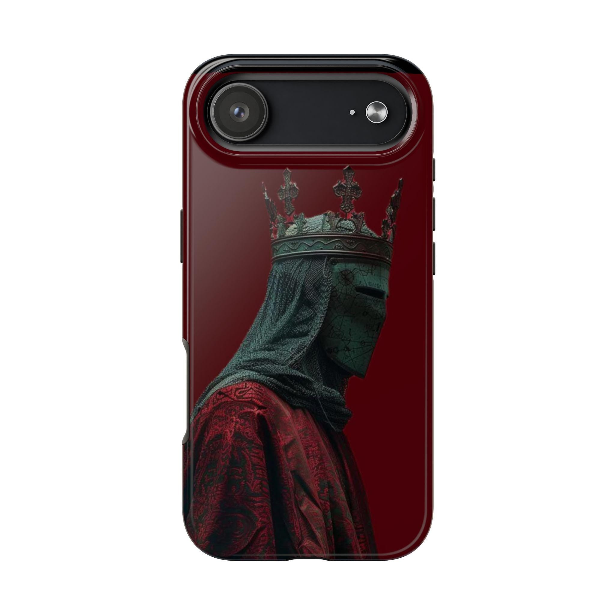 Medieval Crowned Knight Phone Case | Dark Red Armor Illustration