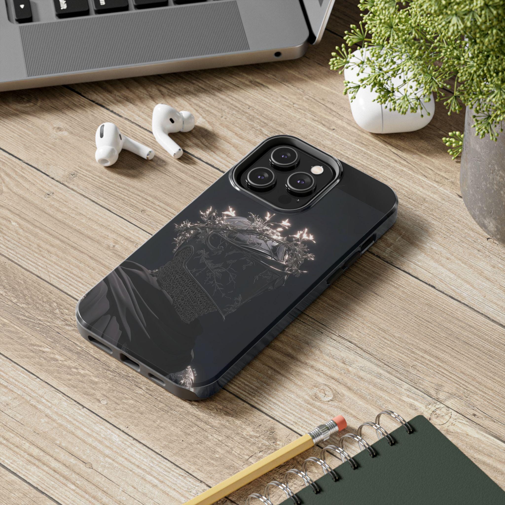 Dark Crowned Knight phone case | Gothic armor, floral wreath, moody aesthetic