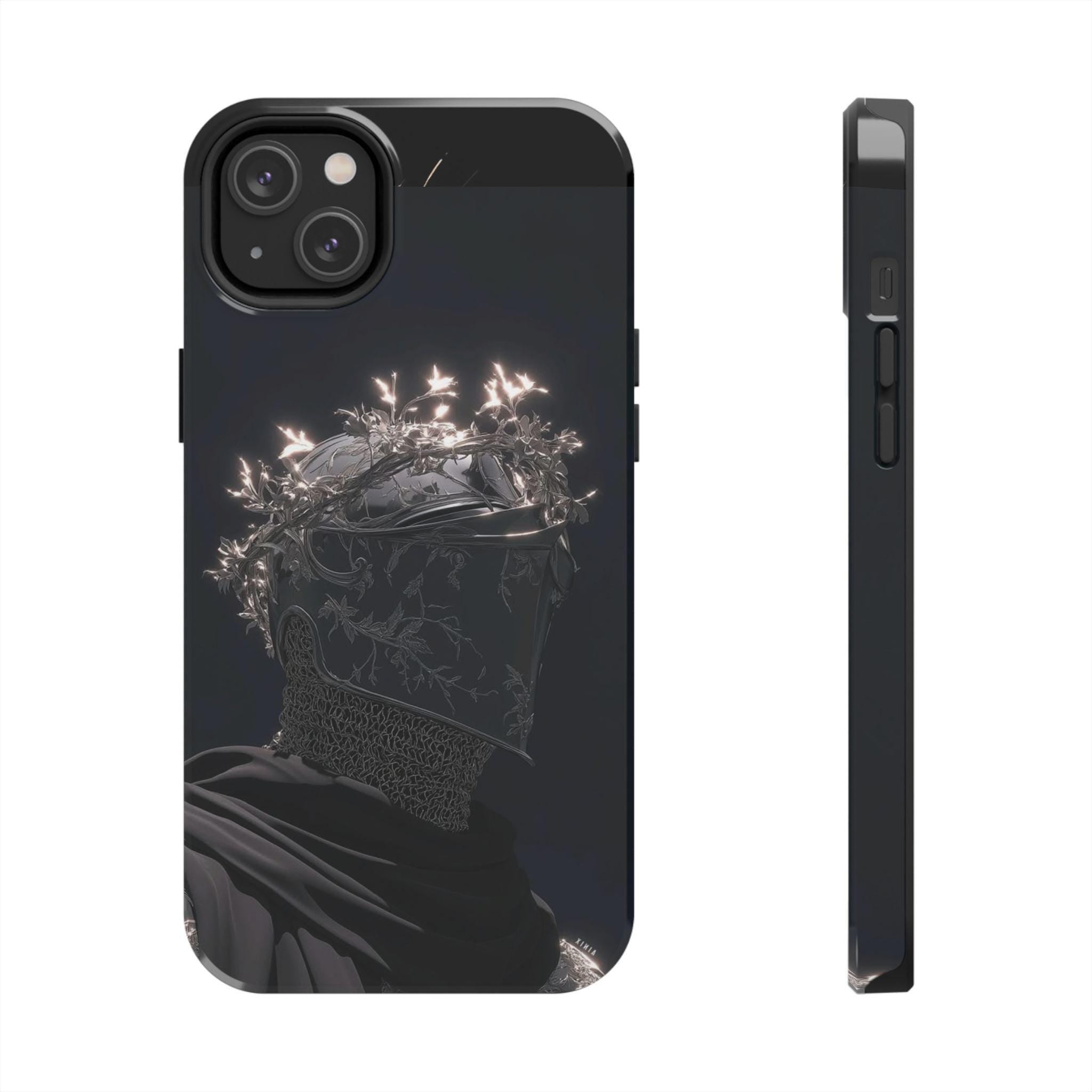 Dark Crowned Knight phone case | Gothic armor, floral wreath, moody aesthetic