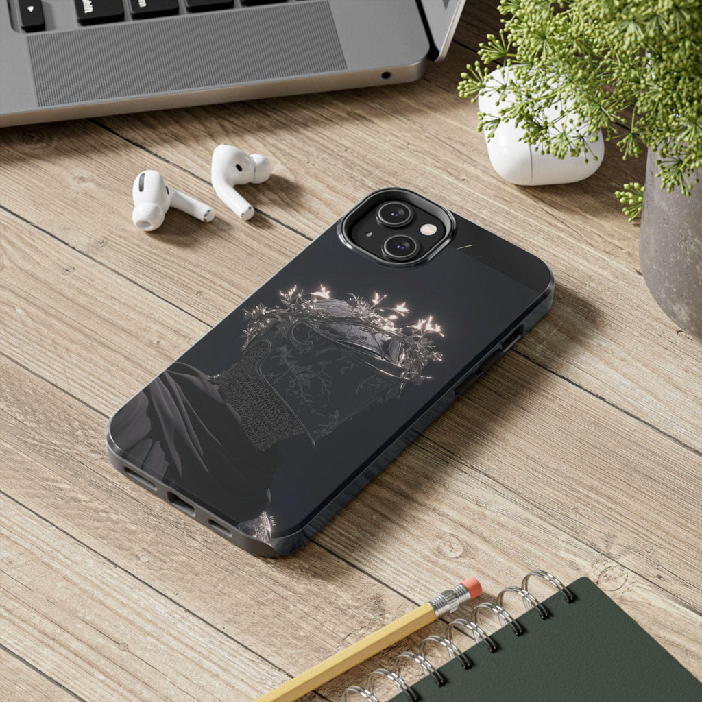 Dark Crowned Knight phone case | Gothic armor, floral wreath, moody aesthetic