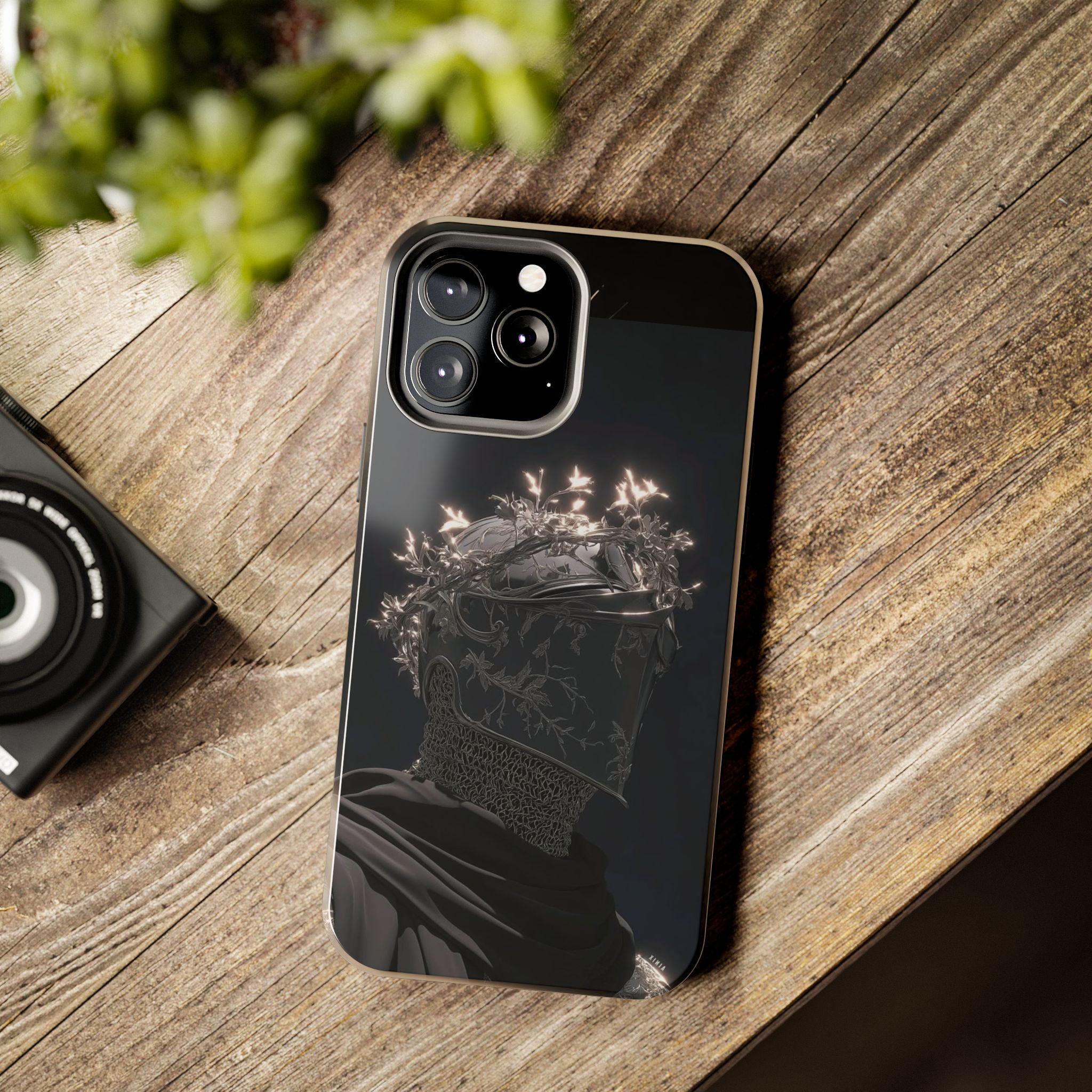 Dark Crowned Knight phone case | Gothic armor, floral wreath, moody aesthetic