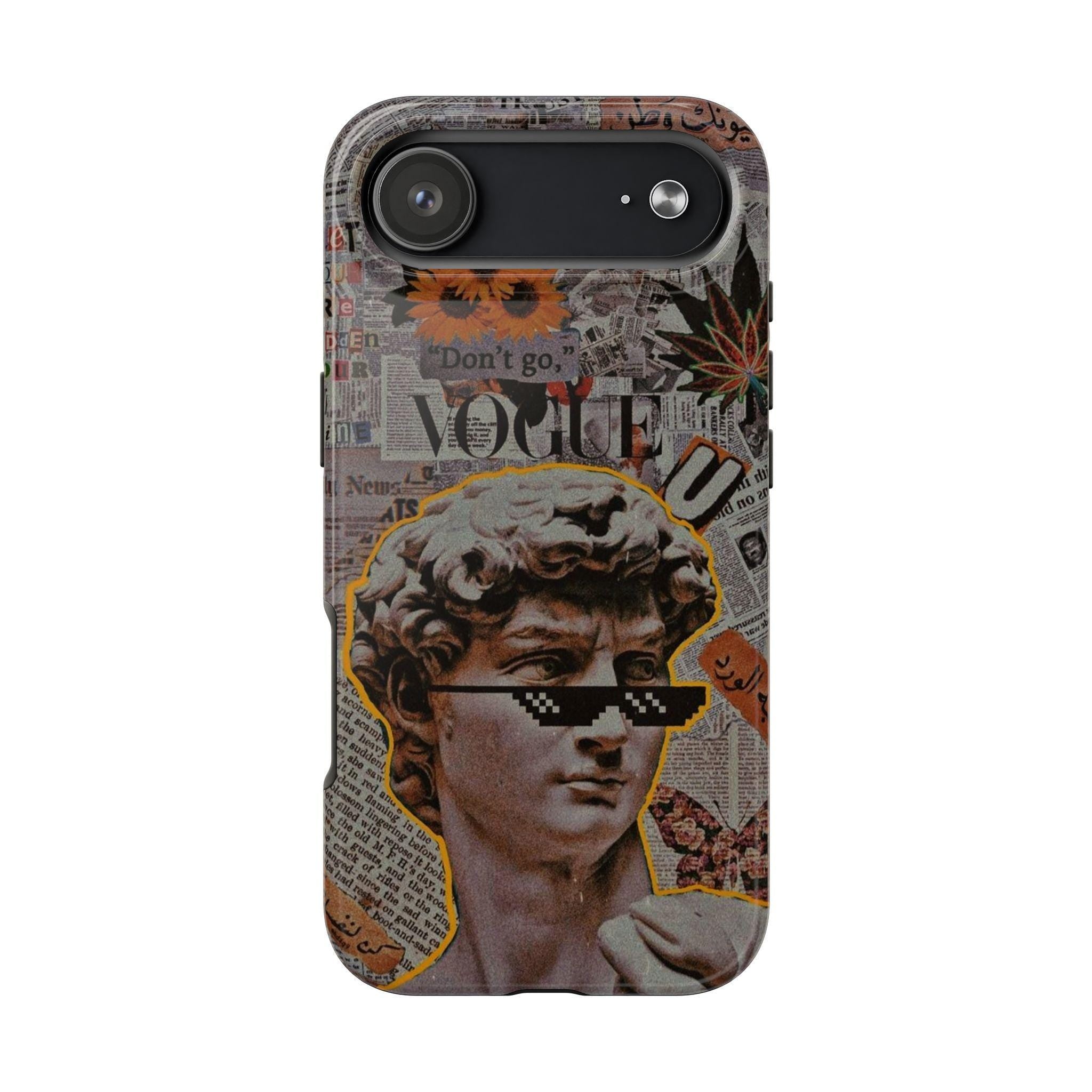 David Statue Collage Phone Case | Retro Newspaper, Pixel Sunglasses