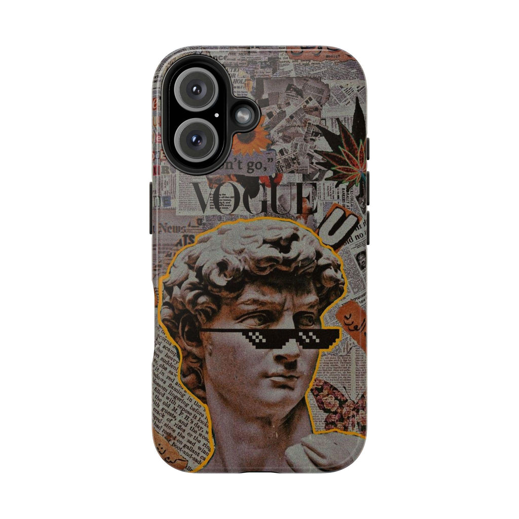 David Statue Collage Phone Case | Retro Newspaper, Pixel Sunglasses