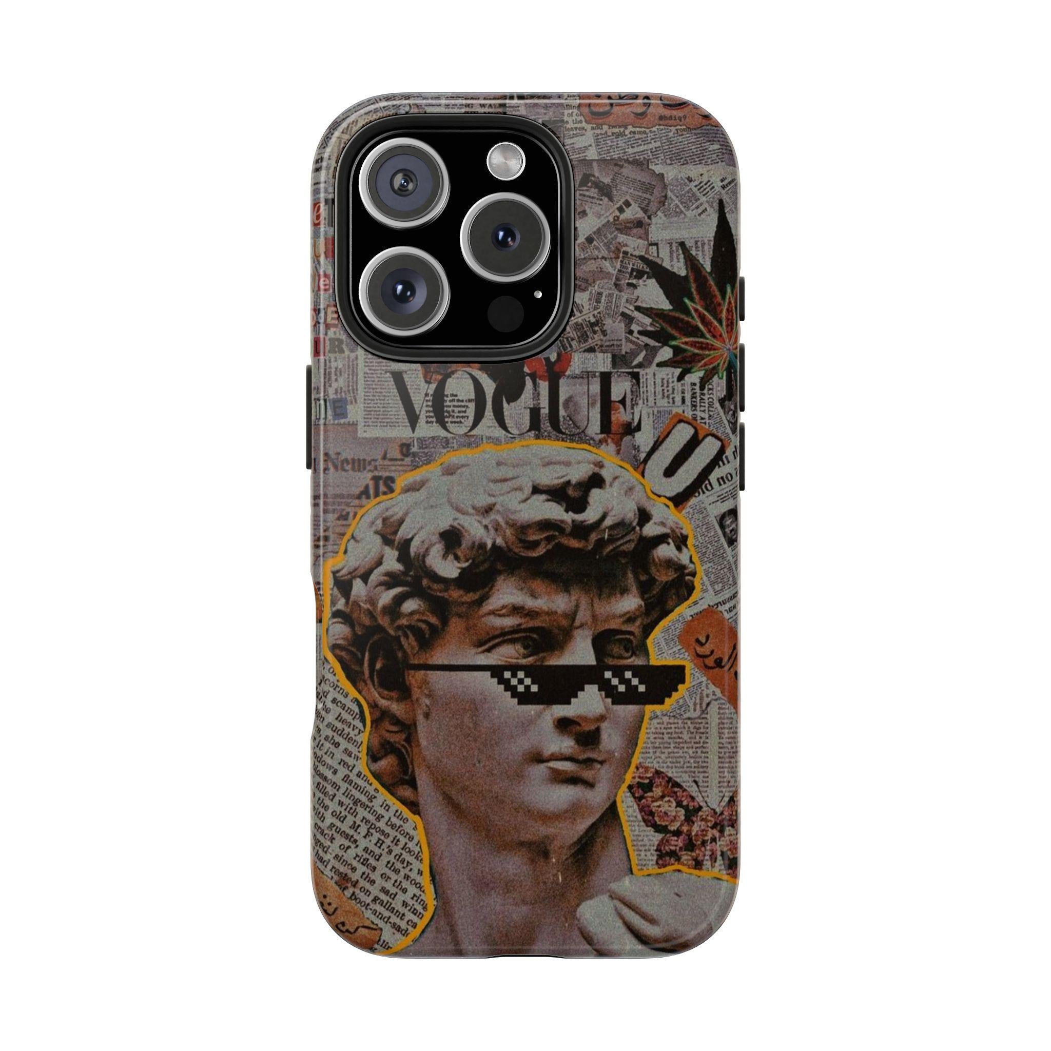 David Statue Collage Phone Case | Retro Newspaper, Pixel Sunglasses