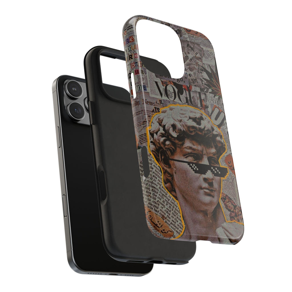 David Statue Collage Phone Case | Retro Newspaper, Pixel Sunglasses