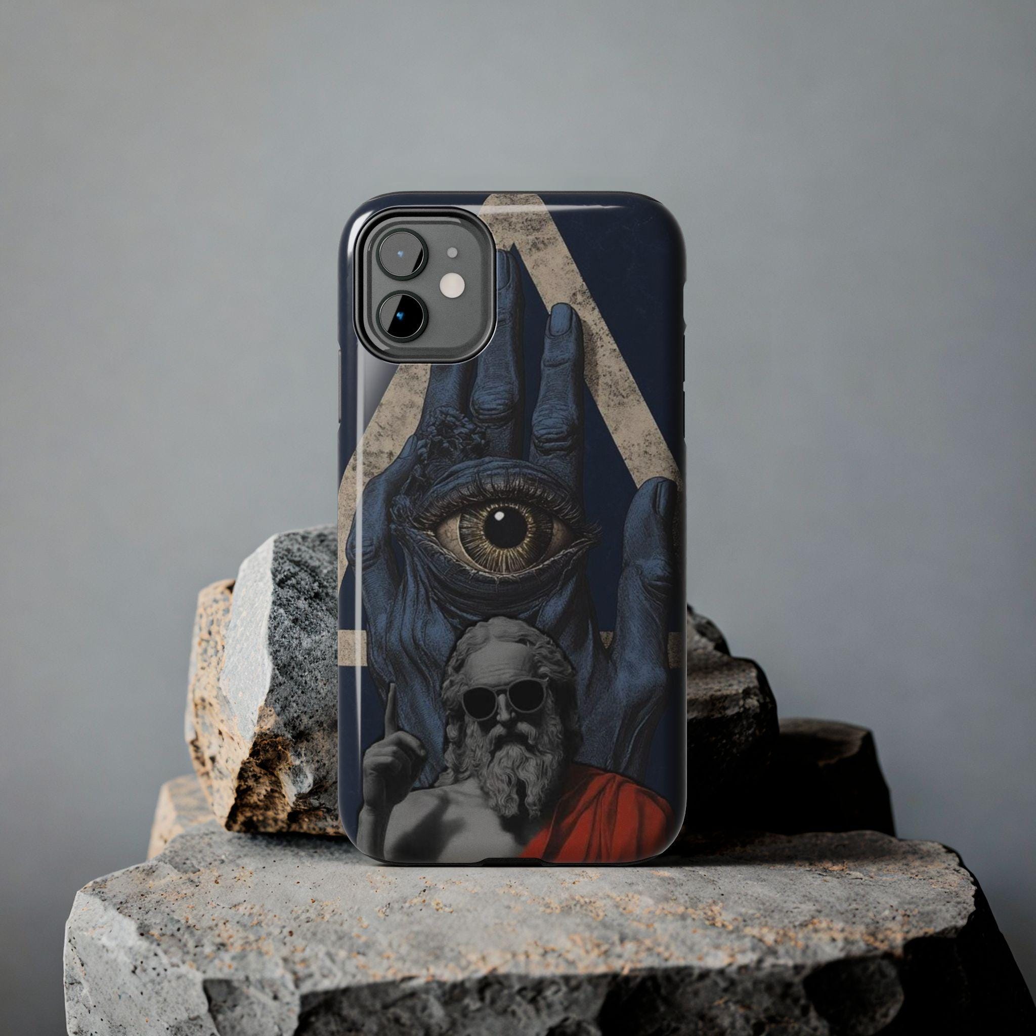 All-Seeing Eye Hand with Bearded Statue Phone Case | Mystical Surreal Art