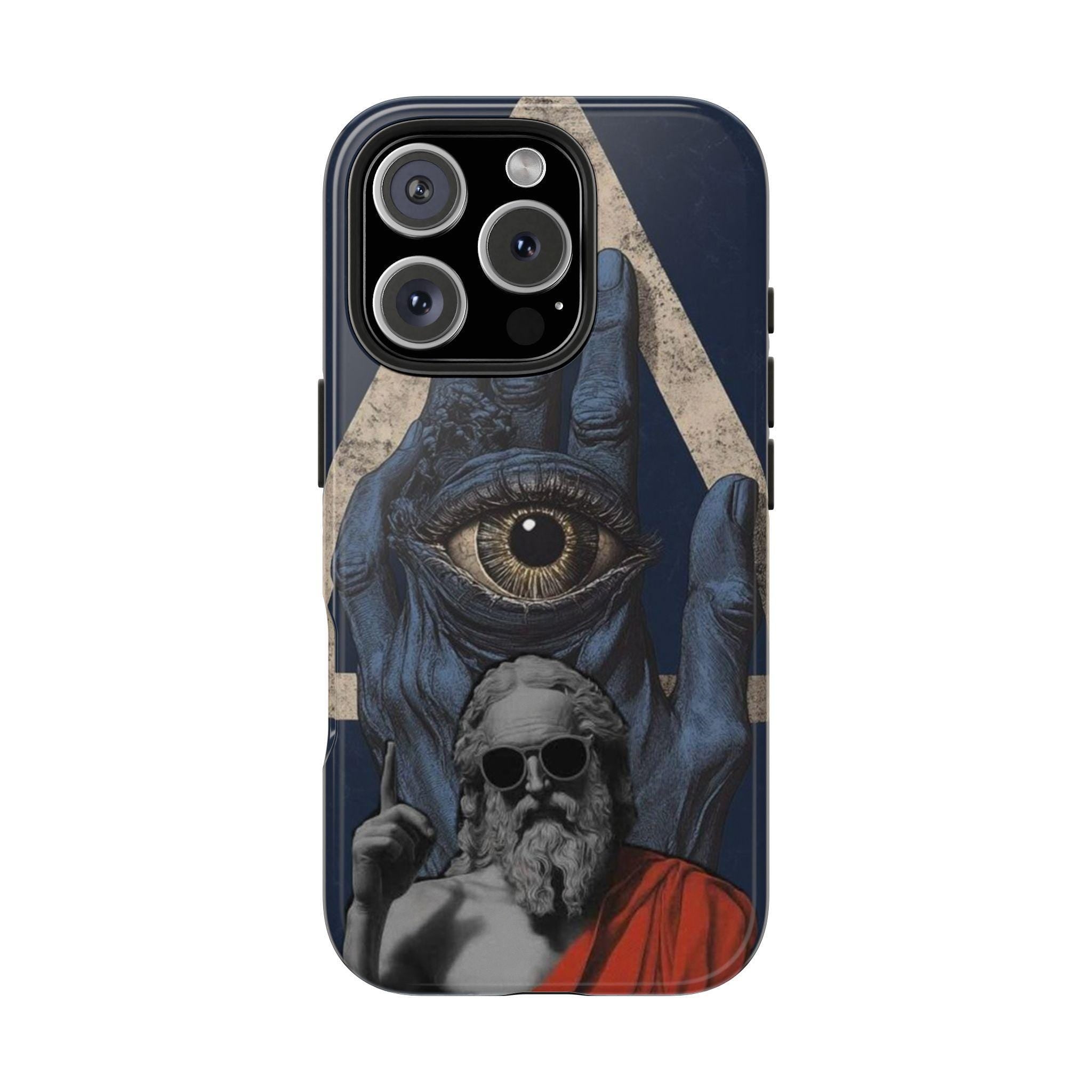 All-Seeing Eye Hand with Bearded Statue Phone Case | Mystical Surreal Art