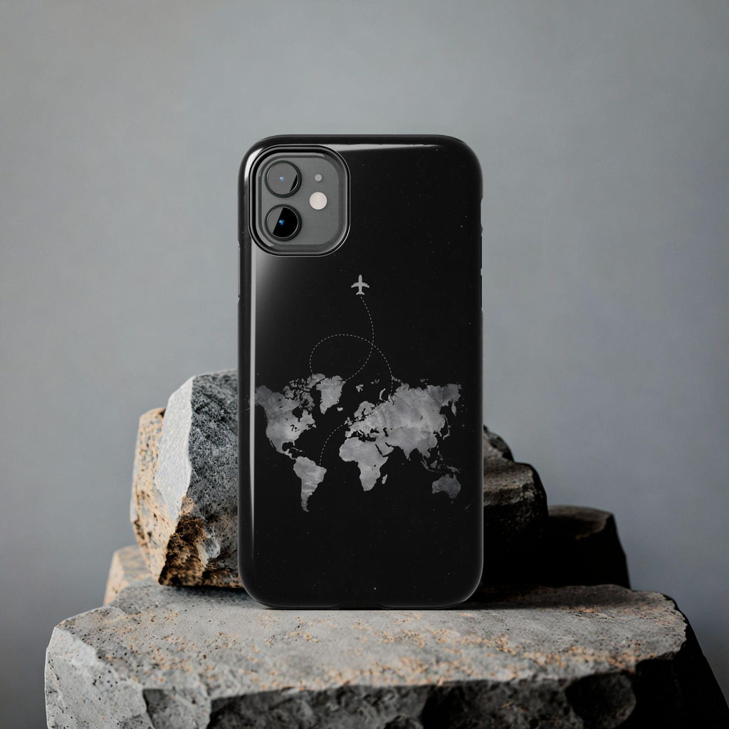 World Map with Airplane Trail Phone Case | Travel Map Tough Phone Case