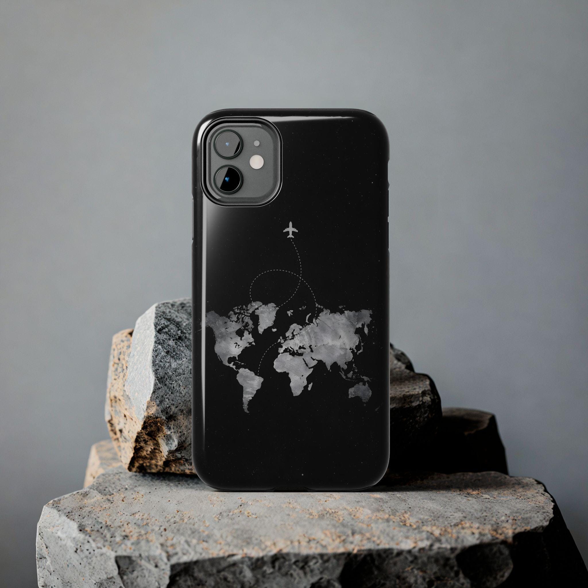 World Map with Airplane Trail Phone Case | Travel Map Tough Phone Case
