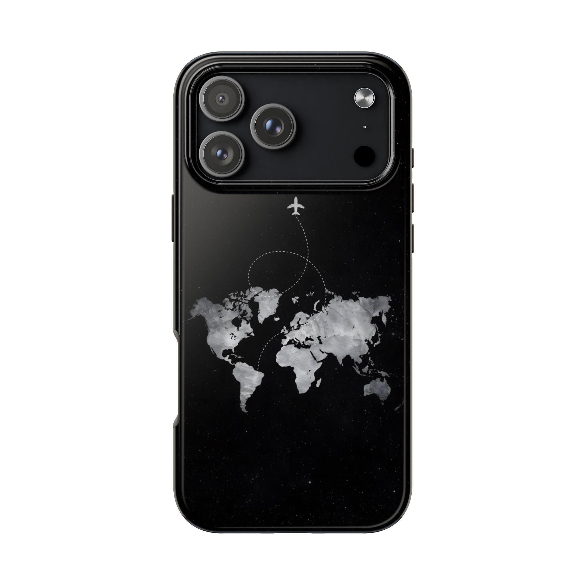 World Map with Airplane Trail Phone Case | Travel Map Tough Phone Case
