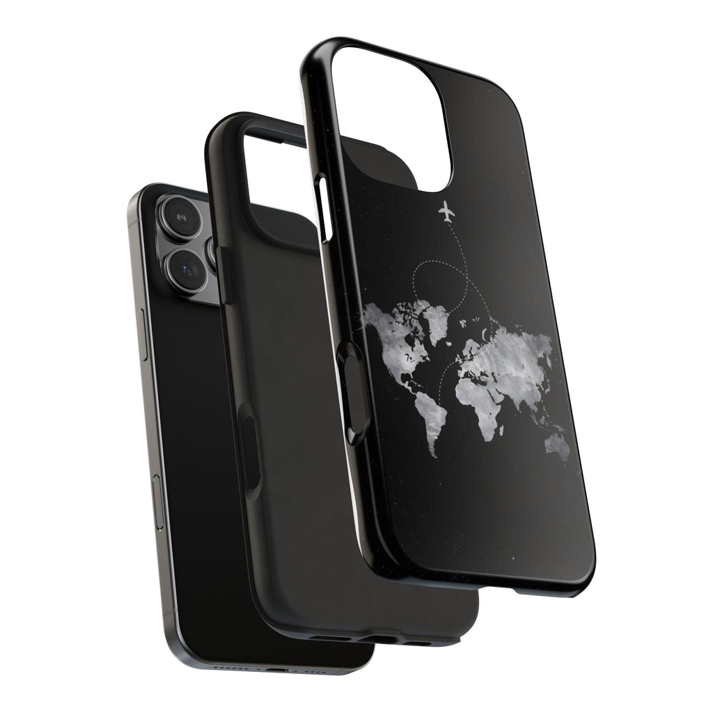 World Map with Airplane Trail Phone Case | Travel Map Tough Phone Case
