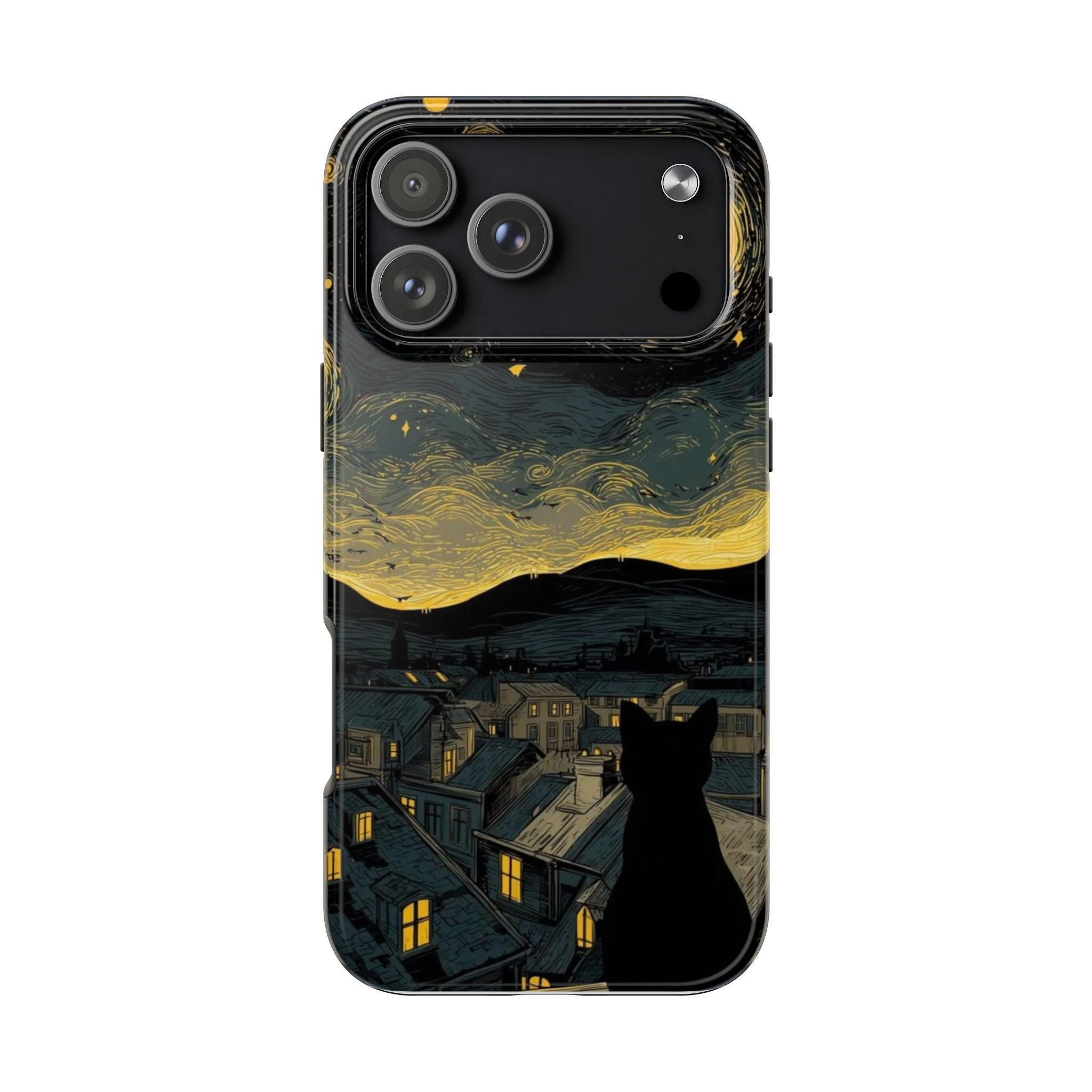 Cat Silhouette Starry Night phone case | Tough Phone Cases