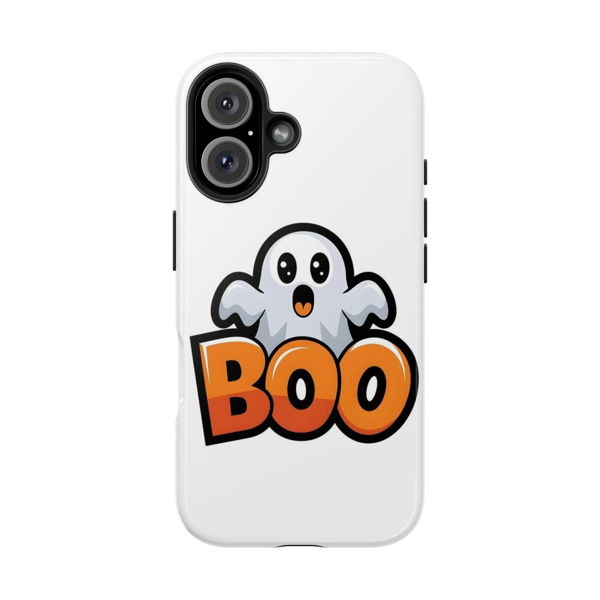 Halloween Phone Case with Cartoon Ghost Design, BOO Artwork