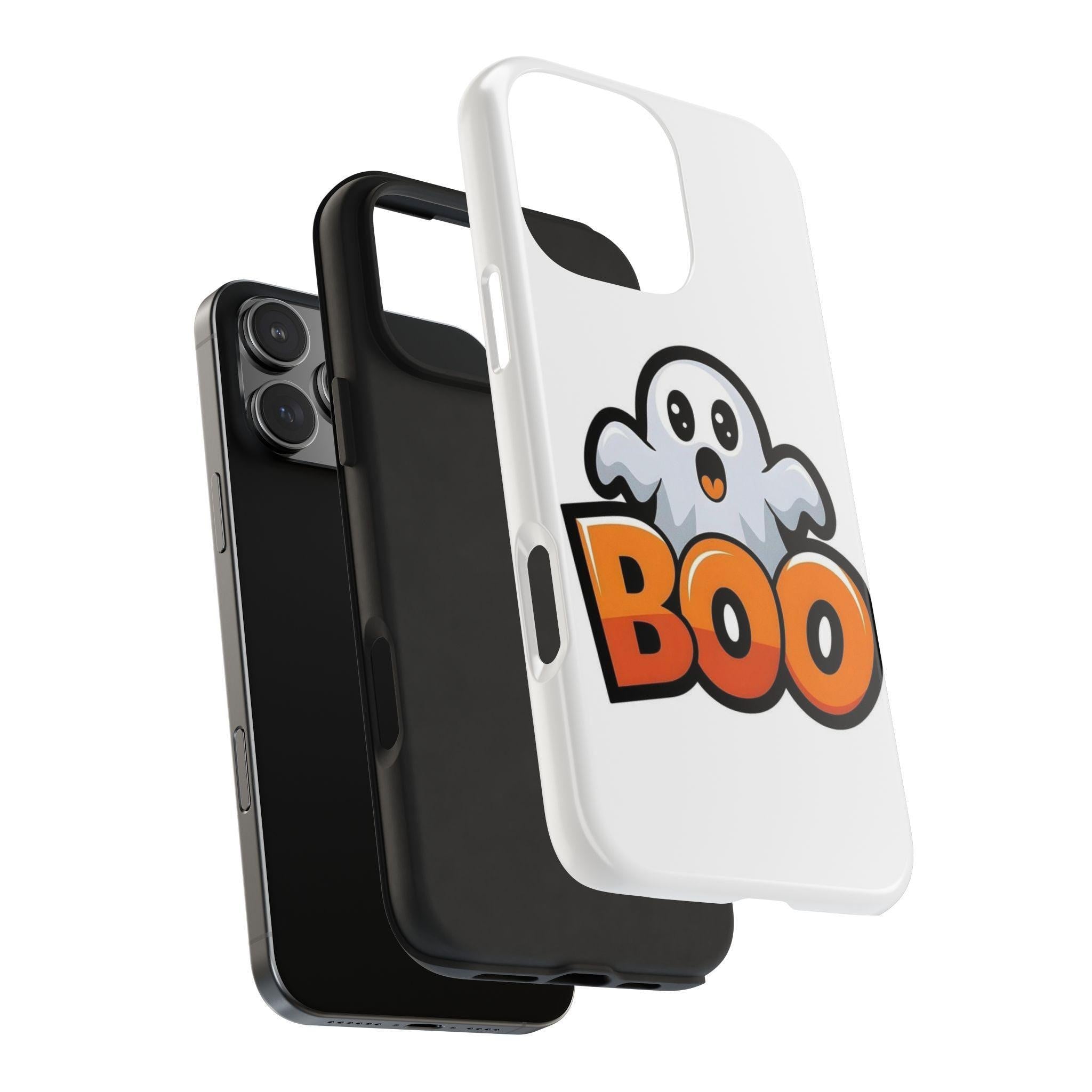 Halloween Phone Case with Cartoon Ghost Design, BOO Artwork