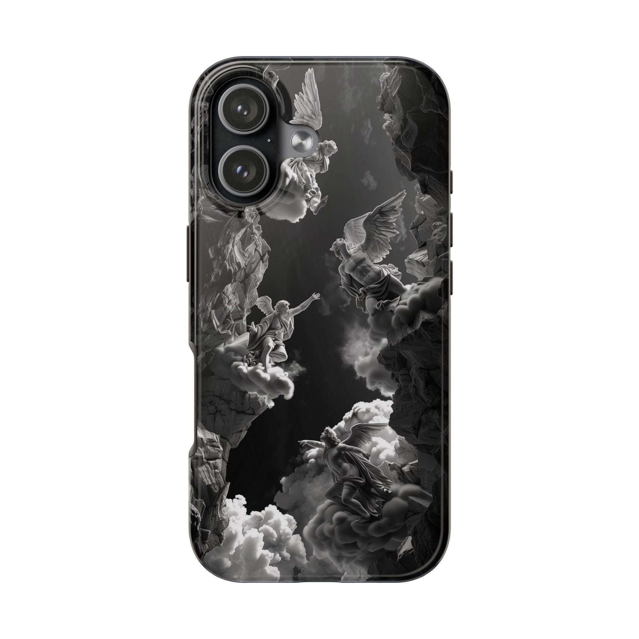 Baroque Phone Case with Angelic Cloud Artwork | Black and White Design