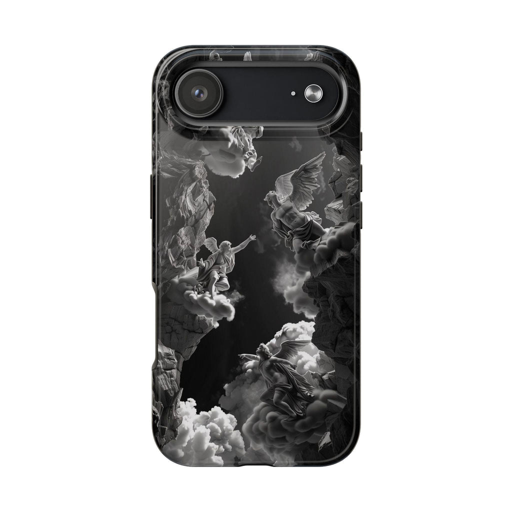 Baroque Phone Case with Angelic Cloud Artwork | Black and White Design