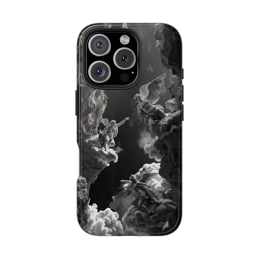 Baroque Phone Case with Angelic Cloud Artwork | Black and White Design