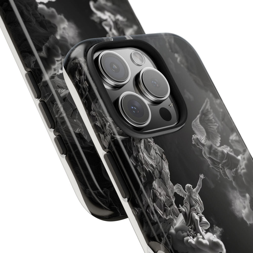 Baroque Phone Case with Angelic Cloud Artwork | Black and White Design