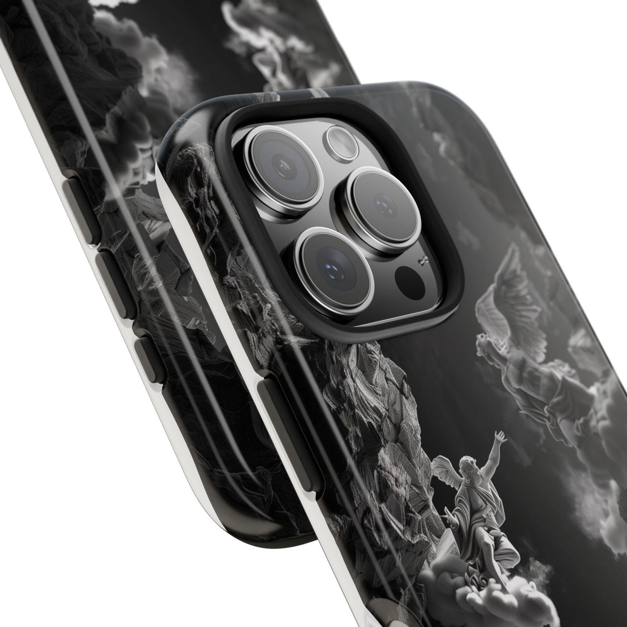 Baroque Phone Case with Angelic Cloud Artwork | Black and White Design