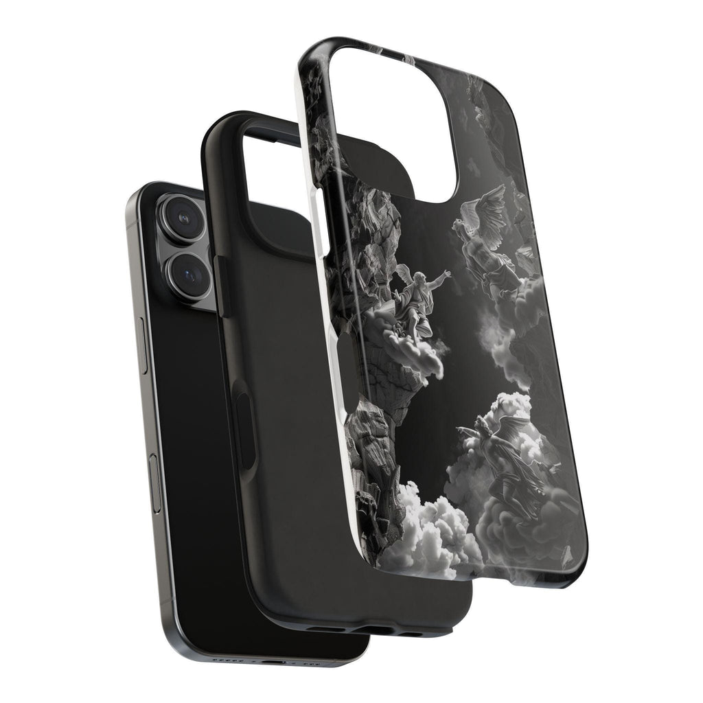 Baroque Phone Case with Angelic Cloud Artwork | Black and White Design