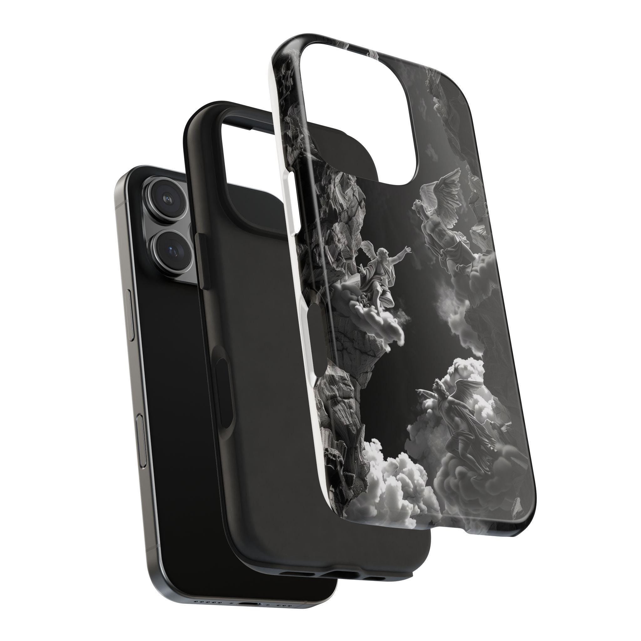 Baroque Phone Case with Angelic Cloud Artwork | Black and White Design