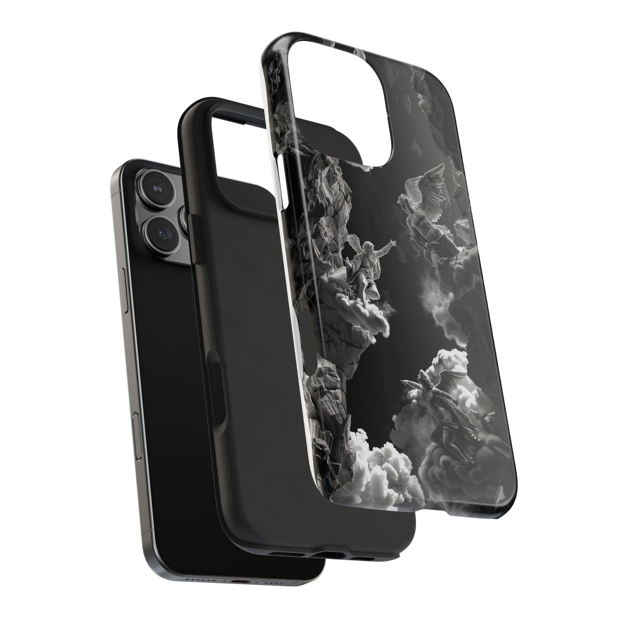 Baroque Phone Case with Angelic Cloud Artwork | Black and White Design