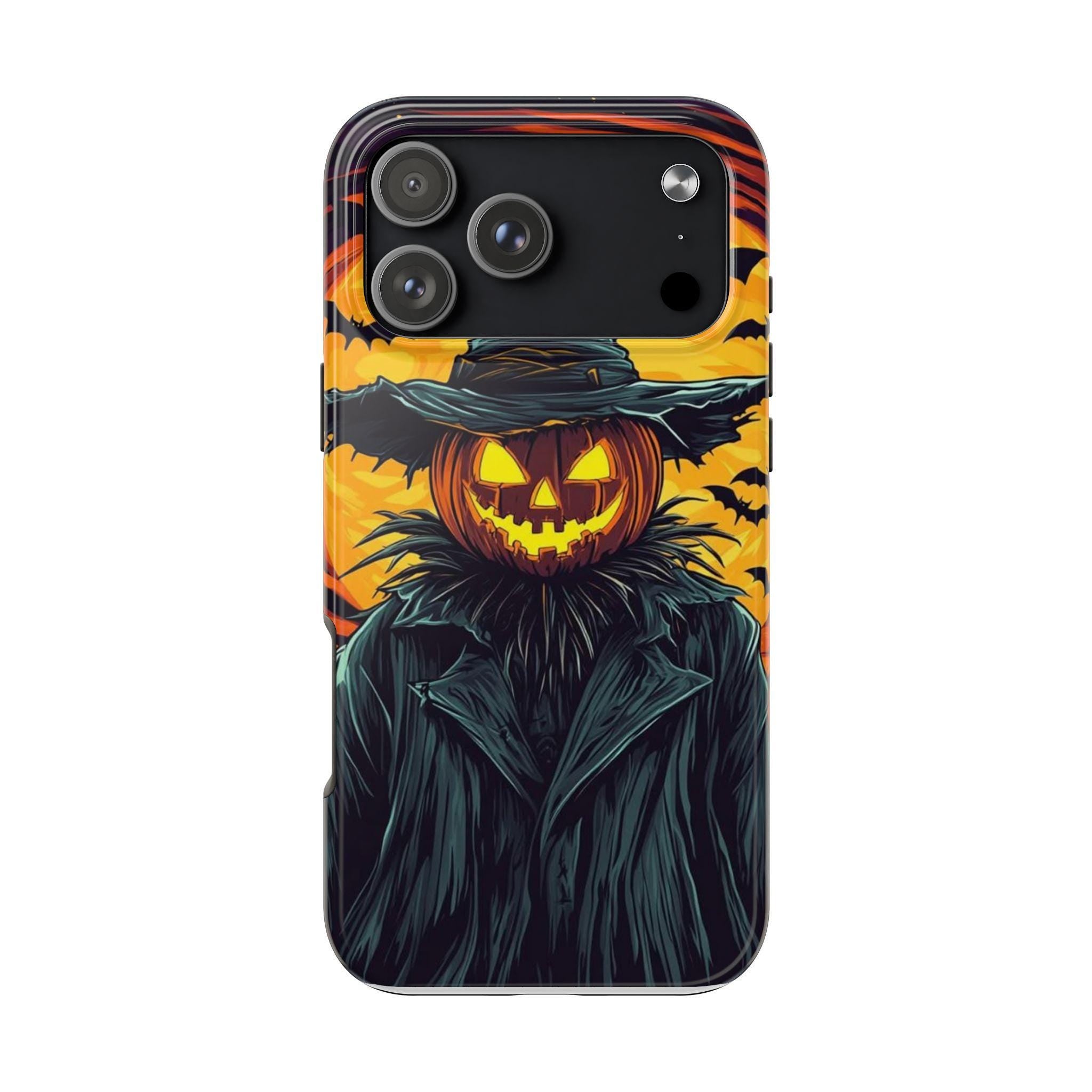 Halloween Phone Case with Jack-o'-Lantern Scarecrow Design, Customizable for Various Models