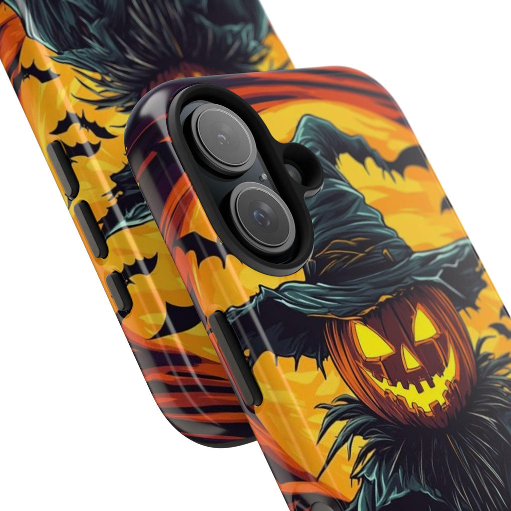 Halloween Phone Case with Jack-o'-Lantern Scarecrow Design, Customizable for Various Models