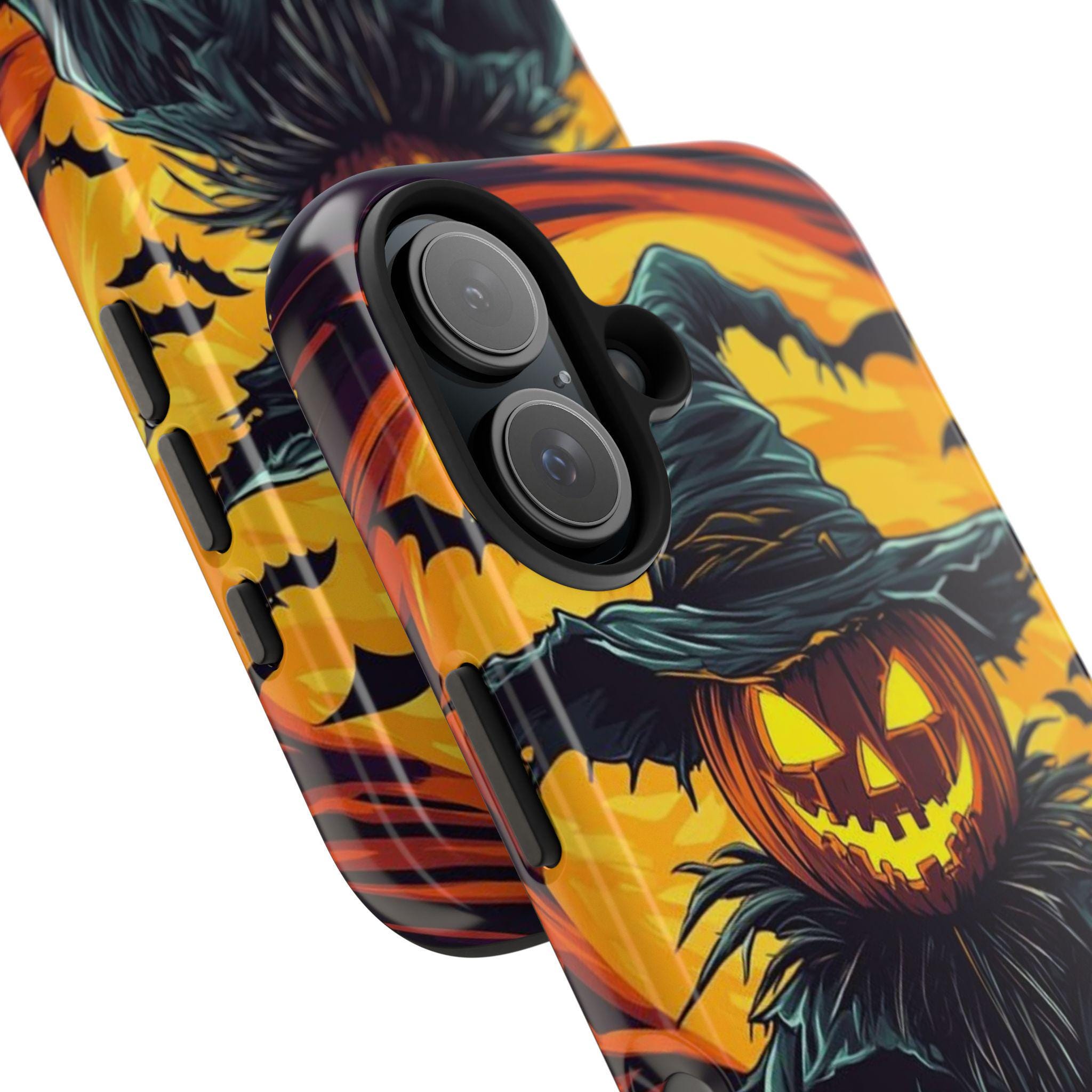 Halloween Phone Case with Jack-o'-Lantern Scarecrow Design, Customizable for Various Models