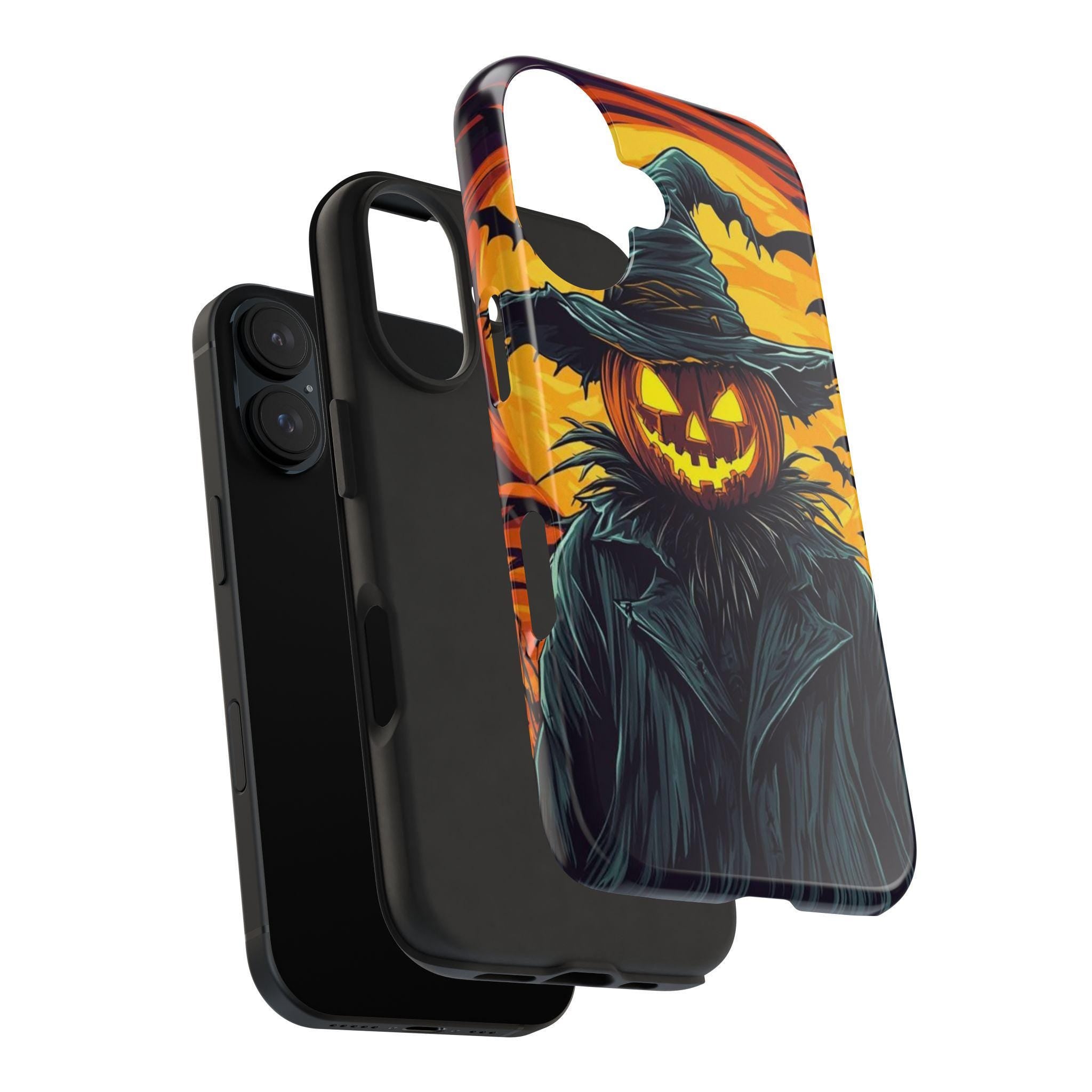 Halloween Phone Case with Jack-o'-Lantern Scarecrow Design, Customizable for Various Models