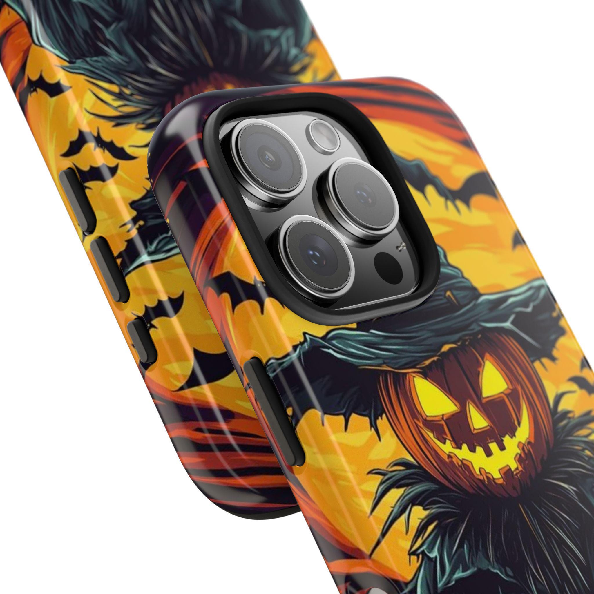 Halloween Phone Case with Jack-o'-Lantern Scarecrow Design, Customizable for Various Models