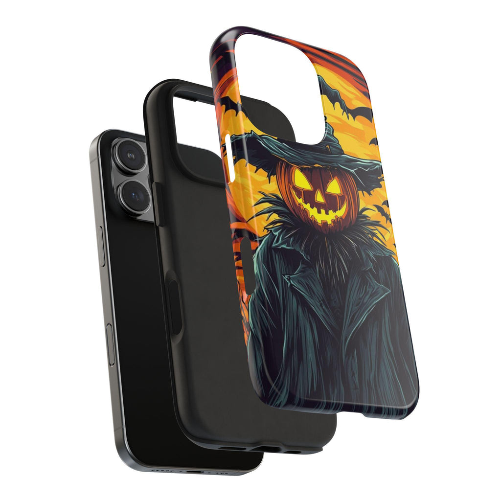 Halloween Phone Case with Jack-o'-Lantern Scarecrow Design, Customizable for Various Models