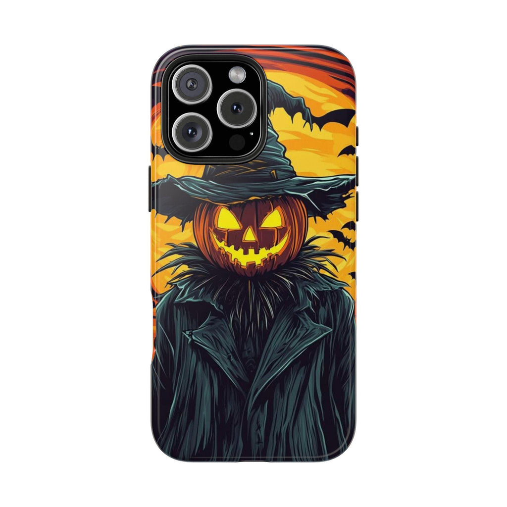Halloween Phone Case with Jack-o'-Lantern Scarecrow Design, Customizable for Various Models