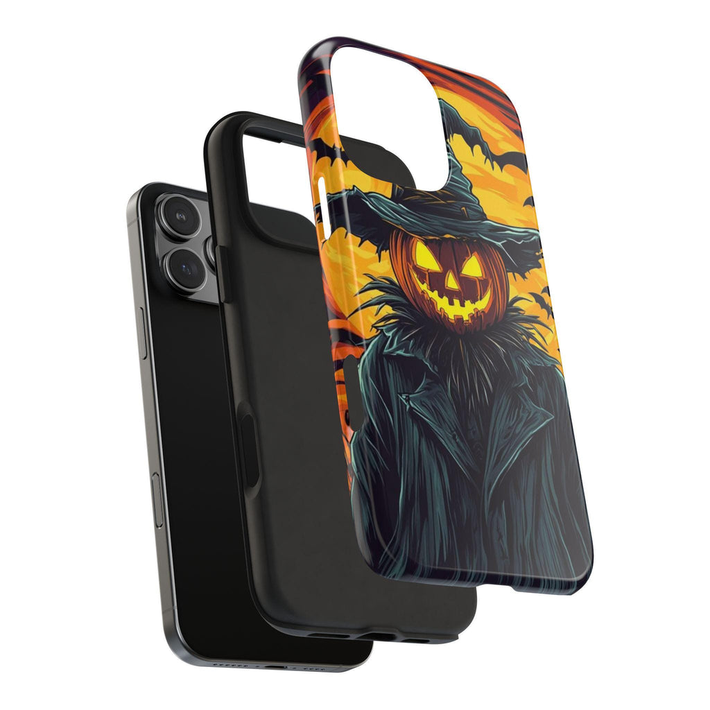 Halloween Phone Case with Jack-o'-Lantern Scarecrow Design, Customizable for Various Models