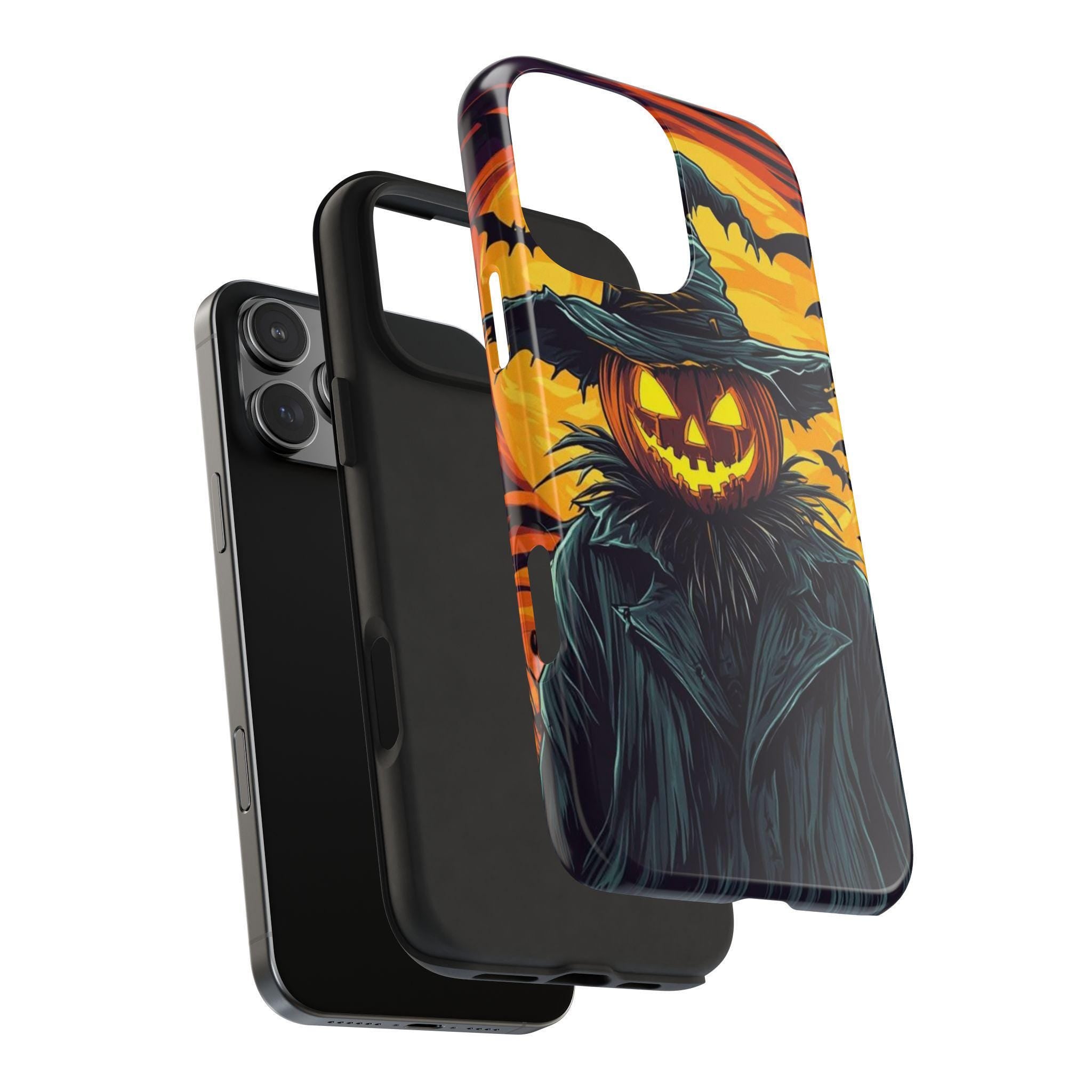 Halloween Phone Case with Jack-o'-Lantern Scarecrow Design, Customizable for Various Models