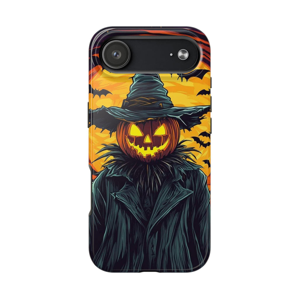 Halloween Phone Case with Jack-o'-Lantern Scarecrow Design, Customizable for Various Models