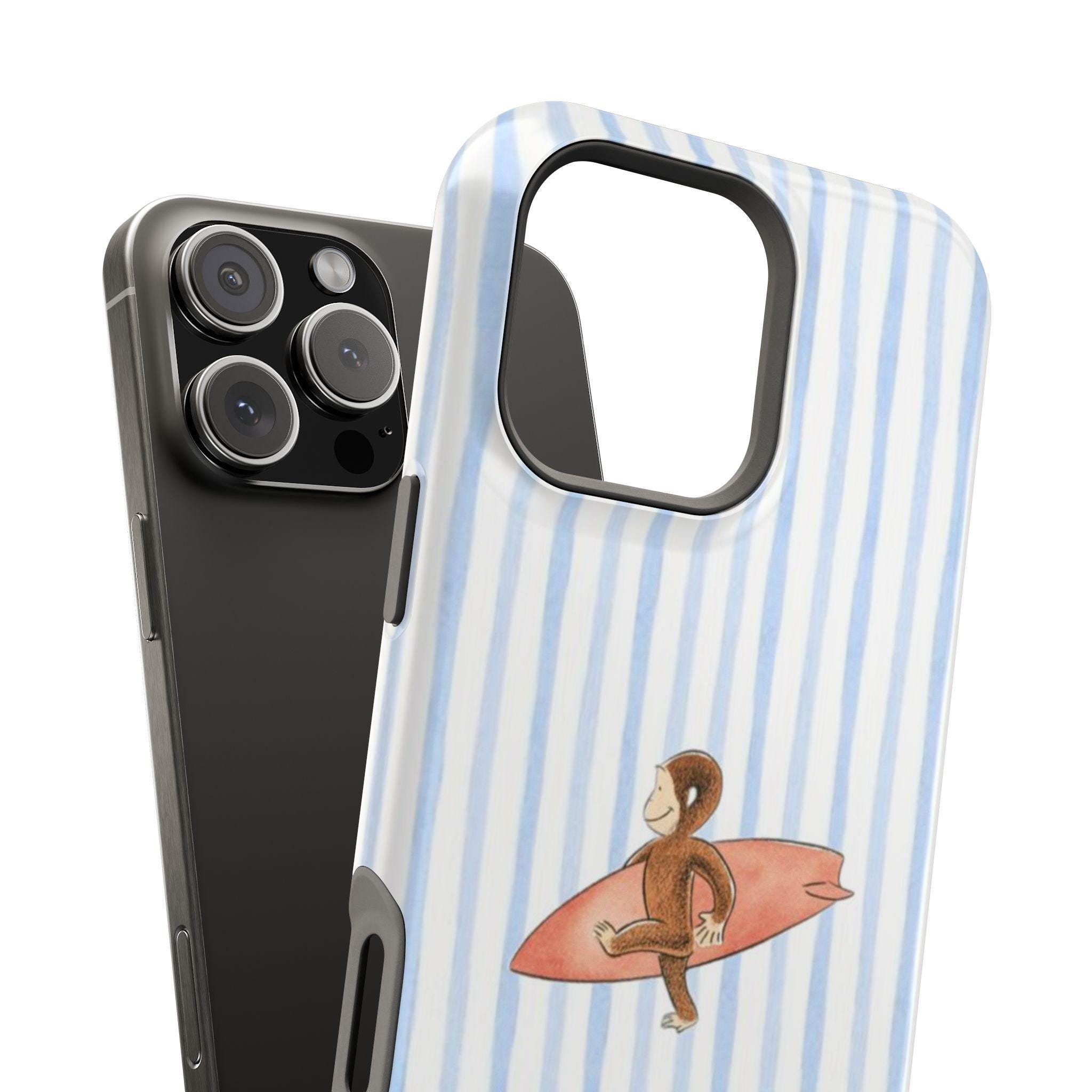 Surfer Monkey on Blue Stripe Phone Case | Magnetic Impact-Resistant Case