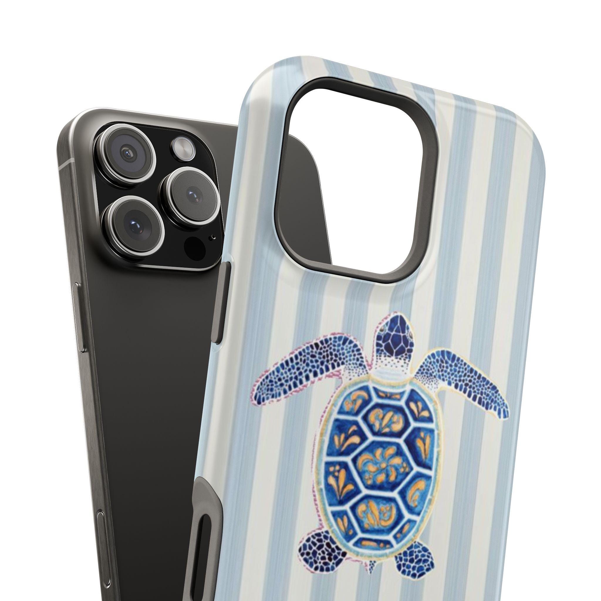 Blue Sea Turtle Stripe Phone Case | Magnetic Impact-Resistant Case