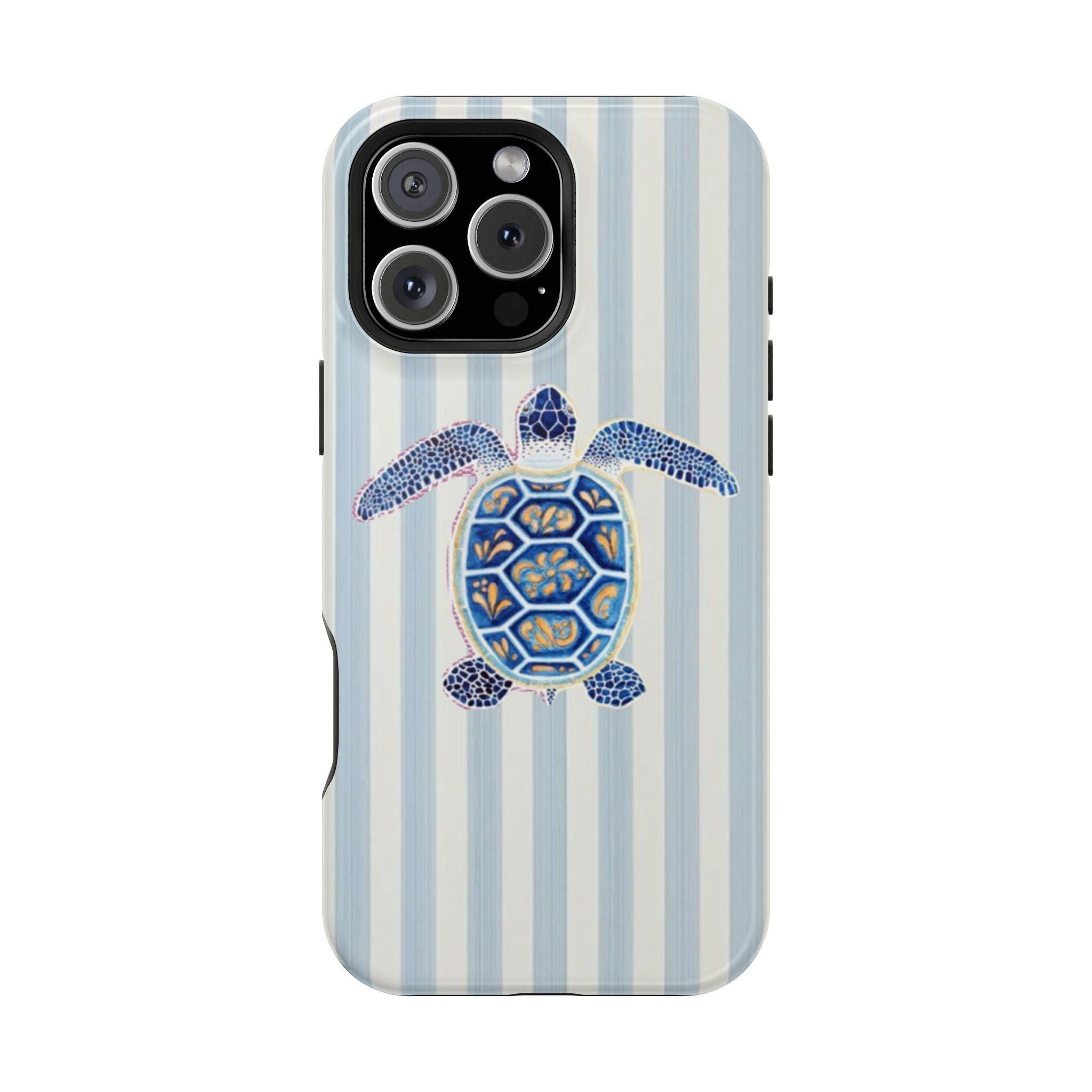 Blue Sea Turtle Stripe Phone Case | Magnetic Impact-Resistant Case