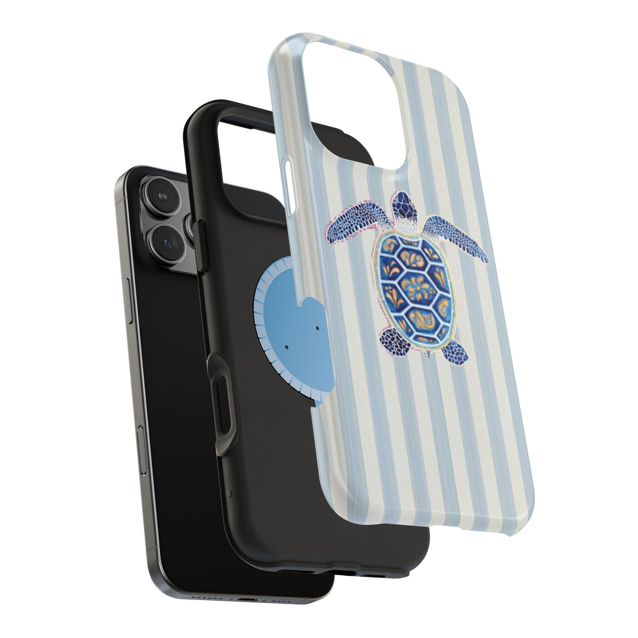 Blue Sea Turtle Stripe Phone Case | Magnetic Impact-Resistant Case