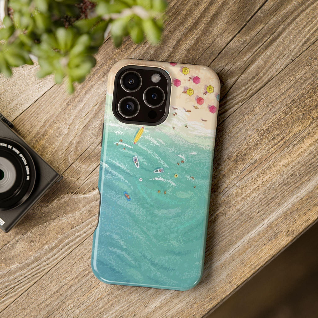 Beach Day Illustration Phone Case | Ocean Waves Magnetic Impact-Resistant Case