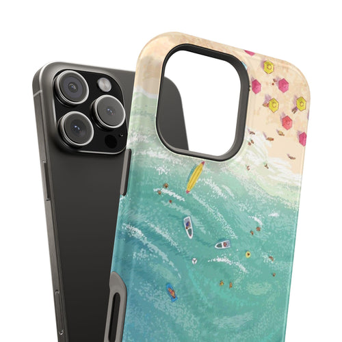 Beach Day Illustration Phone Case | Ocean Waves Magnetic Impact-Resistant Case