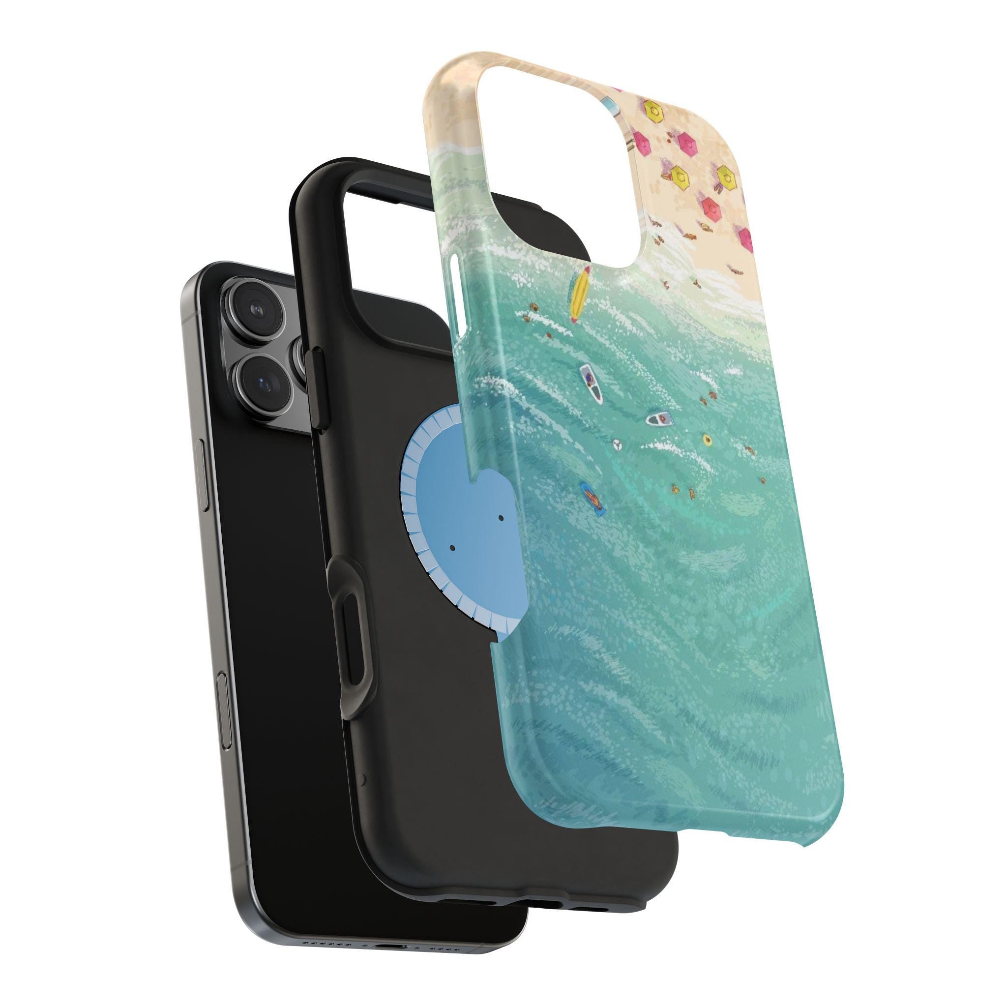 Beach Day Illustration Phone Case | Ocean Waves Magnetic Impact-Resistant Case